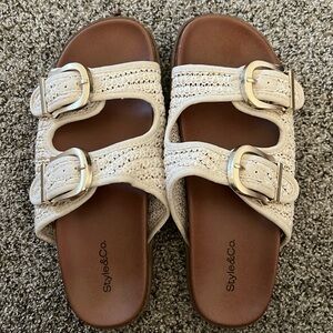 Slip on buckle sandals